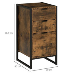 Homcom Industrial 3-Drawer Bedroom Chest Of Drawers With Metal Frame, Brown - thumbnail 3