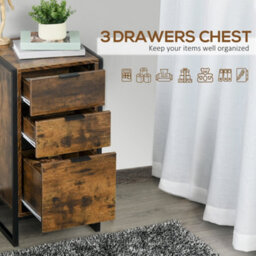Homcom Industrial 3-Drawer Bedroom Chest Of Drawers With Metal Frame, Brown - thumbnail 5