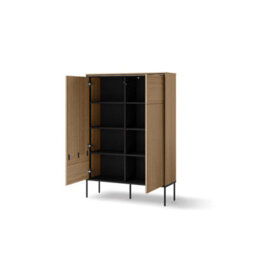 Arte Sleek Oak Linear Highboard Cabinet H1420mm W980mm D340mm - Modern Design With Black Metal Legs - thumbnail 2