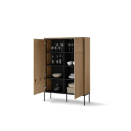 Arte Sleek Oak Linear Highboard Cabinet H1420mm W980mm D340mm - Modern Design With Black Metal Legs - thumbnail 3