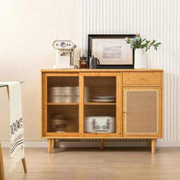 Kitchen Buffet Sideboard Storage Cabinet Cupboard W/ Tempered Glass Sliding Door - thumbnail 4