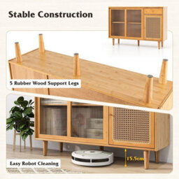 Kitchen Buffet Sideboard Storage Cabinet Cupboard W/ Tempered Glass Sliding Door - thumbnail 5