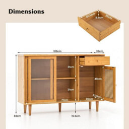 Kitchen Buffet Sideboard Storage Cabinet Cupboard W/ Tempered Glass Sliding Door - thumbnail 2