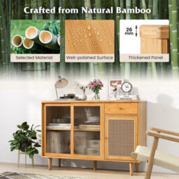 Kitchen Buffet Sideboard Storage Cabinet Cupboard W/ Tempered Glass Sliding Door - thumbnail 6