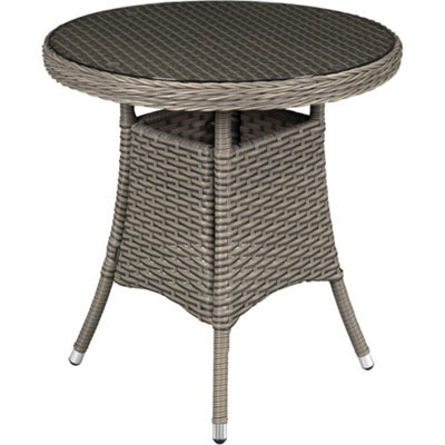 Loops 70Cm Round Rattan Wicker Garden Bistro Table - Brown & Glass Outdoor Side Table - image 1