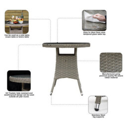 Loops 70Cm Round Rattan Wicker Garden Bistro Table - Brown & Glass Outdoor Side Table - thumbnail 5