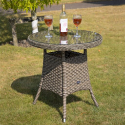 Loops 70Cm Round Rattan Wicker Garden Bistro Table - Brown & Glass Outdoor Side Table - thumbnail 6