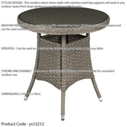 Loops 70Cm Round Rattan Wicker Garden Bistro Table - Brown & Glass Outdoor Side Table - thumbnail 2