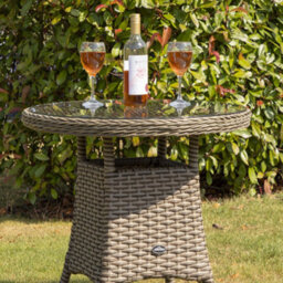 Loops 70Cm Round Rattan Wicker Garden Bistro Table - Brown & Glass Outdoor Side Table - thumbnail 8