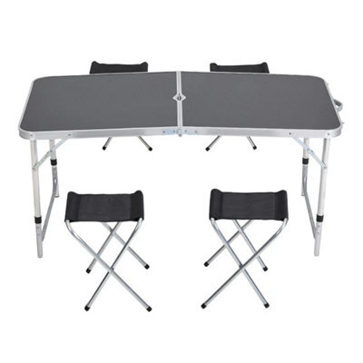 4Ft Black Aluminum Folding Picnic Table Set Camping Table W/ Storage Box Outdoor Barbecue - image 1