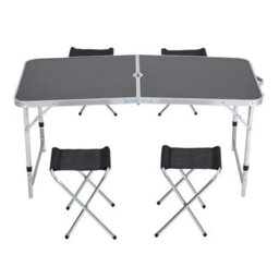 4Ft Black Aluminum Folding Picnic Table Set Camping Table W/ Storage Box Outdoor Barbecue - thumbnail 1