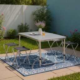 4Ft Black Aluminum Folding Picnic Table Set Camping Table W/ Storage Box Outdoor Barbecue - thumbnail 6