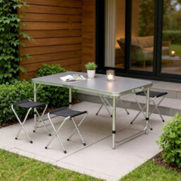4Ft Black Aluminum Folding Picnic Table Set Camping Table W/ Storage Box Outdoor Barbecue - thumbnail 5