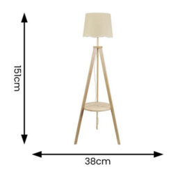 Valuelights Morrigan Natural Wood Shelf Tripod Floor Lamp With White Trim Scallop Shade - thumbnail 8