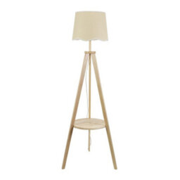 Valuelights Morrigan Natural Wood Shelf Tripod Floor Lamp With White Trim Scallop Shade - thumbnail 2