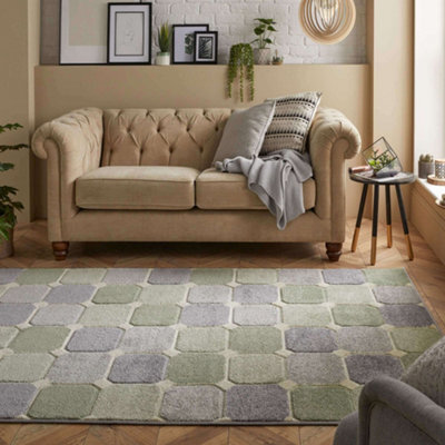 Melrose Salerno Green Square Patterned Design X-Large Indoor Area Rug 200/285Cm - image 1