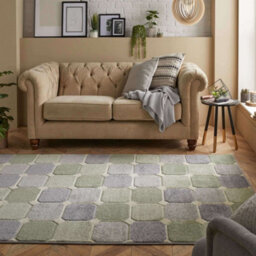 Melrose Salerno Green Square Patterned Design X-Large Indoor Area Rug 200/285Cm - thumbnail 1