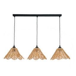 Valuelights Vine Rattan Flower Shade 3 Drop Matte Black Diner Ceiling Pendant Light & Bulbs - thumbnail 2
