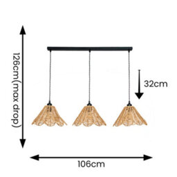 Valuelights Vine Rattan Flower Shade 3 Drop Matte Black Diner Ceiling Pendant Light & Bulbs - thumbnail 4