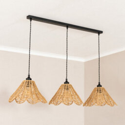 Valuelights Vine Rattan Flower Shade 3 Drop Matte Black Diner Ceiling Pendant Light & Bulbs - thumbnail 3