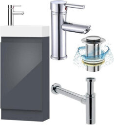 Belofay 400mm Bathroom Vanity Unit With Basin, White Ceramic Bathroom Sink With Trap And Waste, No Tap Included(Denvor Grey) - thumbnail 1