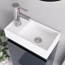 Belofay 400mm Bathroom Vanity Unit With Basin, White Ceramic Bathroom Sink With Trap And Waste, No Tap Included(Denvor Grey) - thumbnail 3