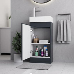 Belofay 400mm Bathroom Vanity Unit With Basin, White Ceramic Bathroom Sink With Trap And Waste, No Tap Included(Denvor Grey) - thumbnail 2