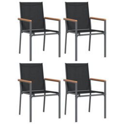 Berkfield 5 Piece Garden Dining Set Black Textilene And Steel - thumbnail 4