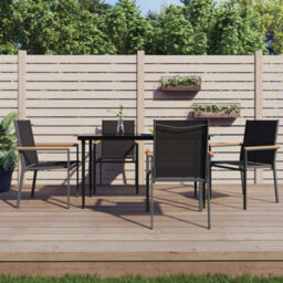 Berkfield 5 Piece Garden Dining Set Black Textilene And Steel - thumbnail 1