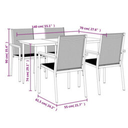 Berkfield 5 Piece Garden Dining Set Black Textilene And Steel - thumbnail 9