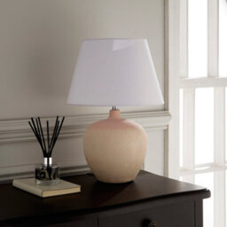K Living Table Lamp Pink Glazed Ceramic Base And White Fabric Coated Shade - thumbnail 2