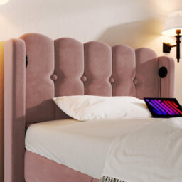 Btm Pink Velvet Single Bed Frame With Usb Charging Upholstered 3Ft Bed For Bedroom Or Guest Room - thumbnail 4