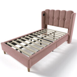 Btm Pink Velvet Single Bed Frame With Usb Charging Upholstered 3Ft Bed For Bedroom Or Guest Room - thumbnail 9