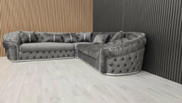 Ambassador 270Cmx270Cm Corner Sofa In Grey Velvet And Chrome Detailing - thumbnail 1