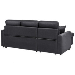 Beliani Corner Sofa Bed 3 Seater Nassjo Faux Linen Black Right Hand - thumbnail 7