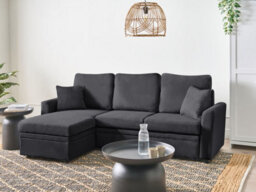 Beliani Corner Sofa Bed 3 Seater Nassjo Faux Linen Black Right Hand - thumbnail 2