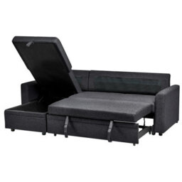 Beliani Corner Sofa Bed 3 Seater Nassjo Faux Linen Black Right Hand - thumbnail 6
