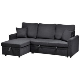 Beliani Corner Sofa Bed 3 Seater Nassjo Faux Linen Black Right Hand - thumbnail 4