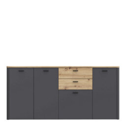 Wyld Haus Seville Grey And Natural Oak 4 Door 2 Drawer Sideboard - thumbnail 3