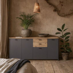 Wyld Haus Seville Grey And Natural Oak 4 Door 2 Drawer Sideboard - thumbnail 1