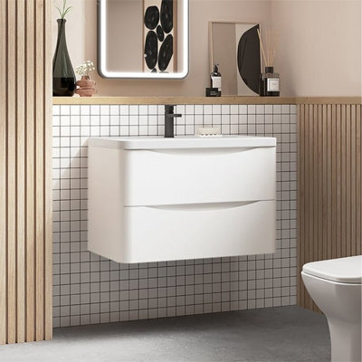 Nes Home 800mm Wall Hung Gloss White Stone Resin Basin Drawers Vanity Unit - image 1