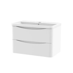 Nes Home 800mm Wall Hung Gloss White Stone Resin Basin Drawers Vanity Unit - thumbnail 2
