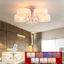Living And Home 5 Head Modern Round Acrylic Led Ceiling Light Color Changing Chandelier With Crystal Accent - thumbnail 3