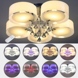 Living And Home 5 Head Modern Round Acrylic Led Ceiling Light Color Changing Chandelier With Crystal Accent - thumbnail 5