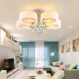 Living And Home 5 Head Modern Round Acrylic Led Ceiling Light Color Changing Chandelier With Crystal Accent - thumbnail 2