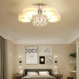 Living And Home 5 Head Modern Round Acrylic Led Ceiling Light Color Changing Chandelier With Crystal Accent