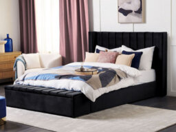 Beliani Bed With Storage Bench Velvet Noyers 180 X 200 Cm (Eu Super King) Black - thumbnail 2