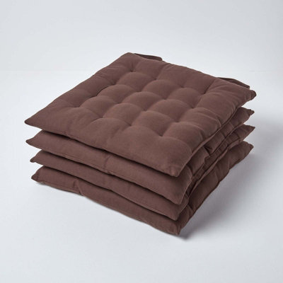 Homescapes Chocolate Brown Seat Pads Or Cotton Chair Cushions 40X40 Cm, Set Of 4 Plain Chair Pads For Dining, Kitchen Or Outdoor - image 1