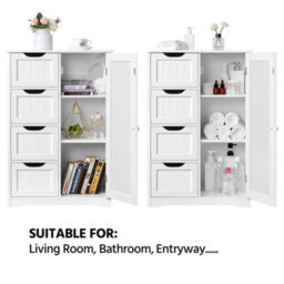 Yaheetech White Wooden Freestanding Bathroom Cabinet With 4 Drawers And Cupboard - thumbnail 4
