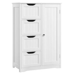 Yaheetech White Wooden Freestanding Bathroom Cabinet With 4 Drawers And Cupboard - thumbnail 2